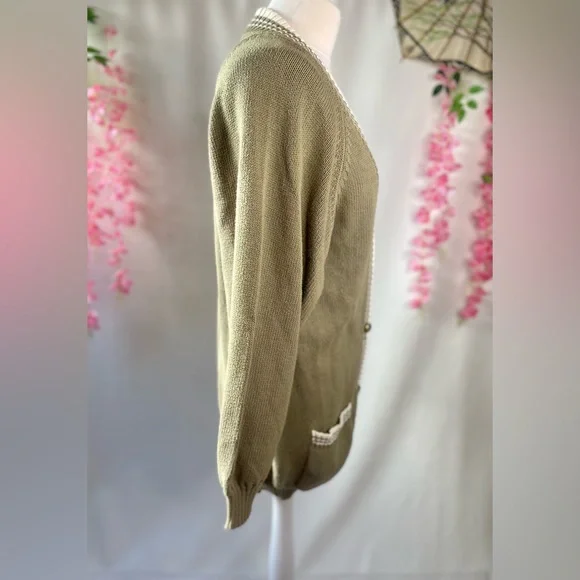 Vintage 1980s long Jaeger cardigan, green cardigan, size Large, designer cardiga - Picture 2 of 9